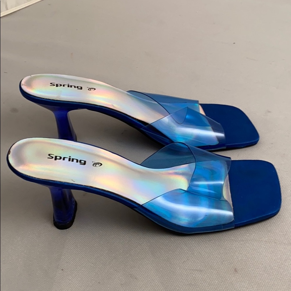 Spring Bright Blue Lucite Block Heels Size 40 - image 2